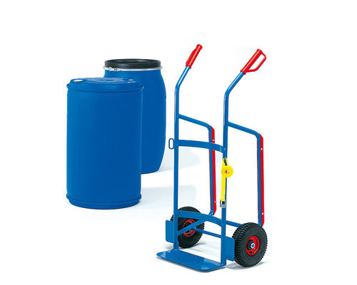 Fasskarre für 200 Liter Fässer mit Luft-Bereifung und Stützrad 