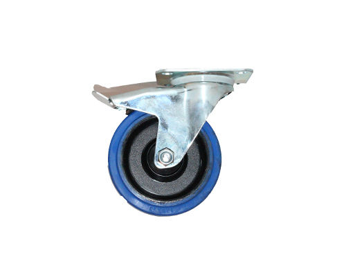 Lenkrolle,Feststeller,Elastic-Gummi blau D125mm, Rad mit Kugellager